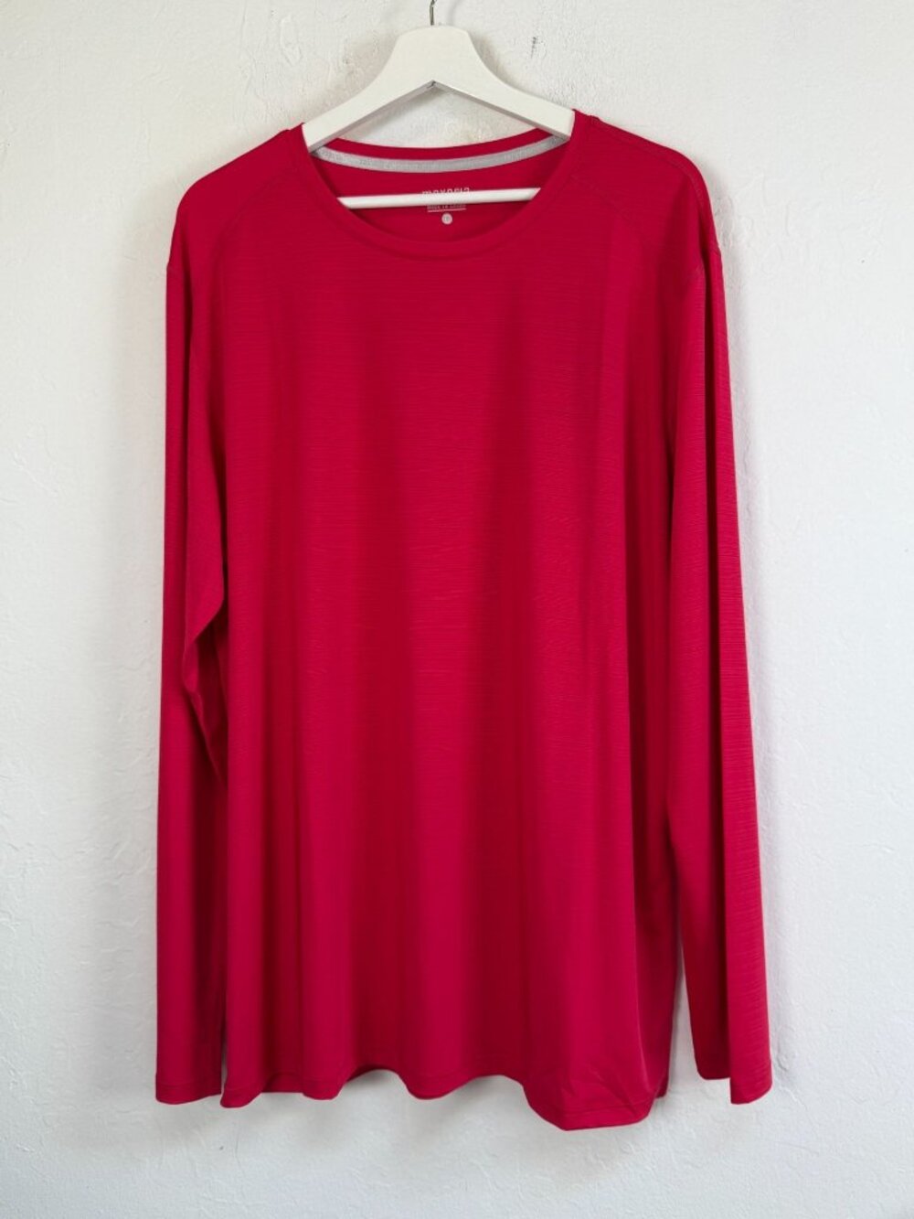 Maxeria Mens Long Sleeve Shirt Red Crewneck Textured Stripe Athletic 2XL New